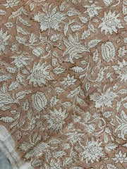 Block Print Handloom Linen Fabric Heavy Linen Fabric Browne Flower - Rohiyaan